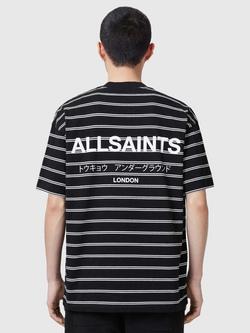 AllSaints Underground Stripe Oversized T-Shirt, Black/Multi - view 2, Black/Multi