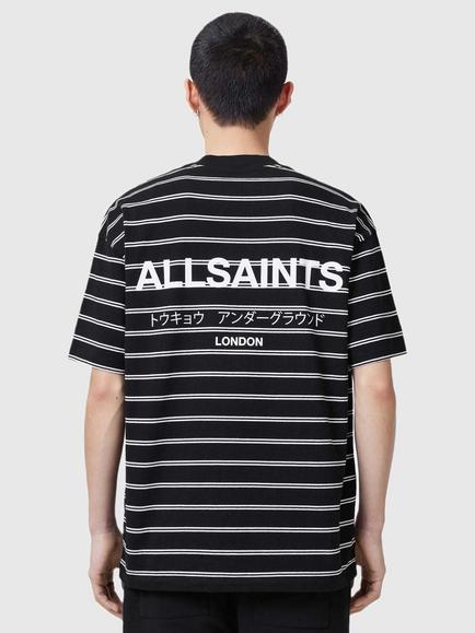 AllSaints Underground Stripe Oversized T-Shirt, Black/Multi - view 2, Black/Multi