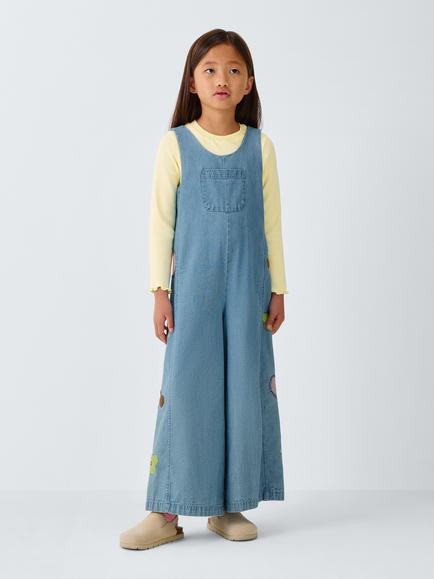 John Lewis Kids' Floral Embroidered Playsuit with Long Sleeve Top, Multi, Multi