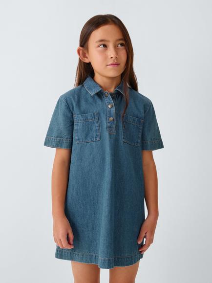 John Lewis Kids' Collared Denim Dress, Blue, Blue