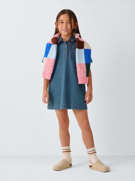 John Lewis Kids' Collared Denim Dress, Blue - view 2, Blue