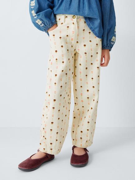 John Lewis Kids' Floral Print Jeans, Red, Red