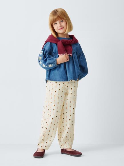 John Lewis Kids' Floral Print Jeans, Red - view 2, Red