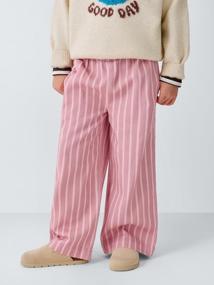 John Lewis Kids' Striped Wide Leg Trousers, Pink/Red, Pink, Red