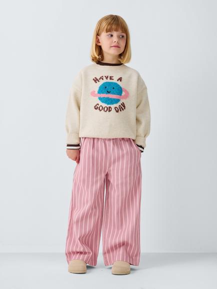 John Lewis Kids' Striped Wide Leg Trousers, Pink/Red - view 2, Pink, Red