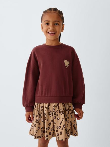 John Lewis Kids' Animal Print Half and Half Dress, Multi, Multi