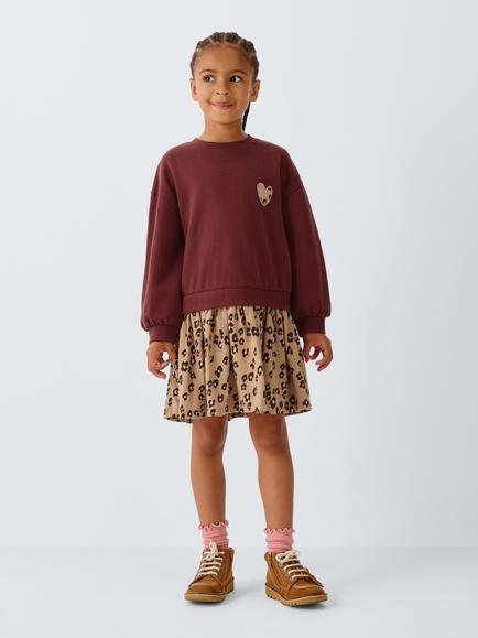 John Lewis Kids' Animal Print Half and Half Dress, Multi - view 2, Multi