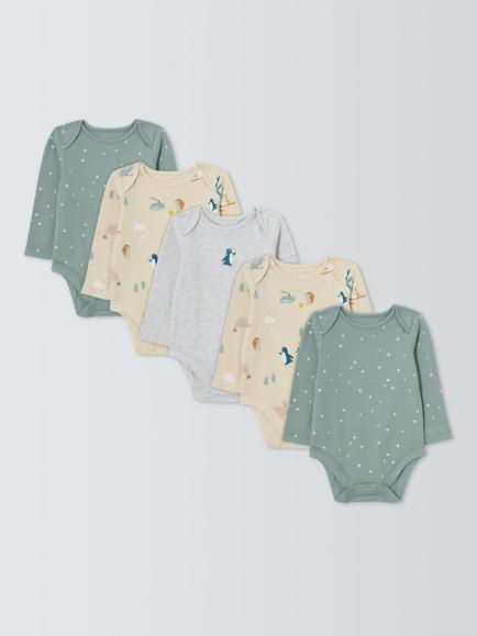 John Lewis Baby Arctic Long Sleeve Bodysuits, Pack of 5, Grey Multi, Grey Multi