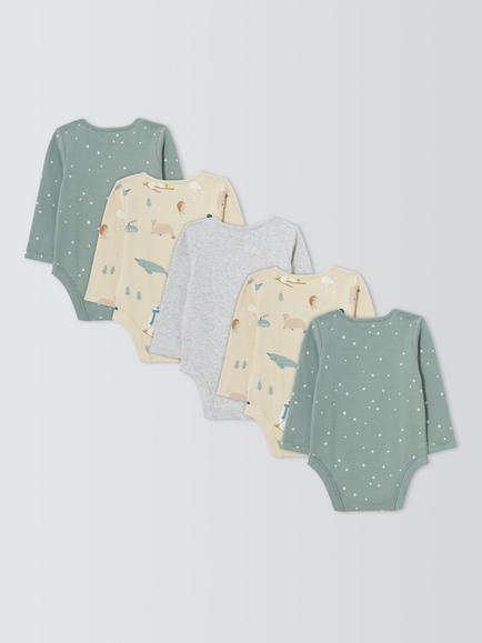 John Lewis Baby Arctic Long Sleeve Bodysuits, Pack of 5, Grey Multi - view 2, Grey Multi