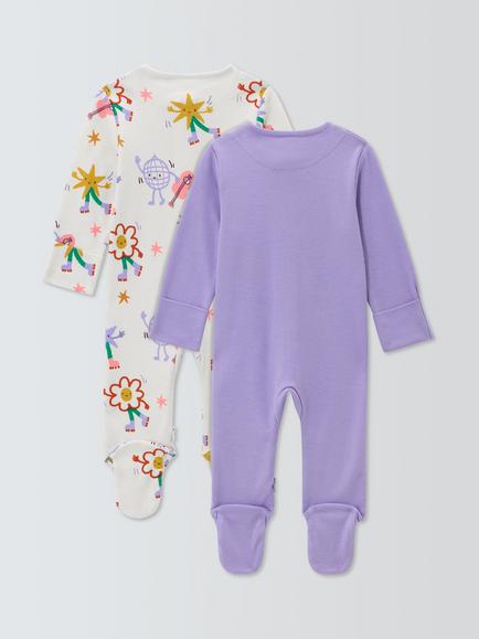 John Lewis Baby Disco Zip-Up Sleepsuits, Pack of 2, Purple Multi - view 2, Purple Multi