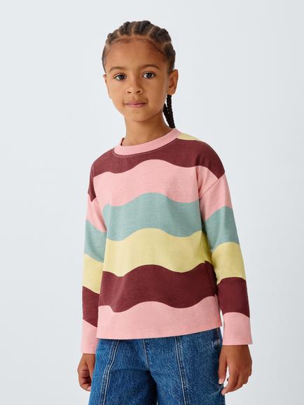 John Lewis Kids' Wavy Striped Long Sleeve Top, Multi, Multi
