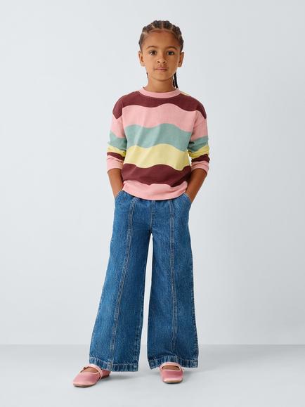 John Lewis Kids' Wavy Striped Long Sleeve Top, Multi - view 2, Multi