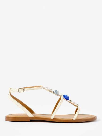 Mint Velvet Hana Beaded Leather Strappy Sandals, Cream/Multi, Cream/Multi
