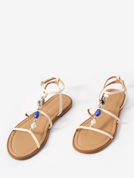 Mint Velvet Hana Beaded Leather Strappy Sandals, Cream/Multi - view 2, Cream/Multi
