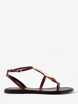 Mint Velvet Hana Beaded Leather Strappy Sandals, Dark Burgundy/Multi, Dark Burgundy/Multi