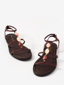 Mint Velvet Hana Beaded Leather Strappy Sandals, Dark Burgundy/Multi - view 2, Dark Burgundy/Multi