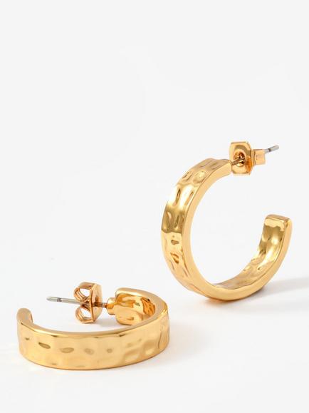 Mint Velvet Mini Textured Hoop Earrings - view 2, Gold