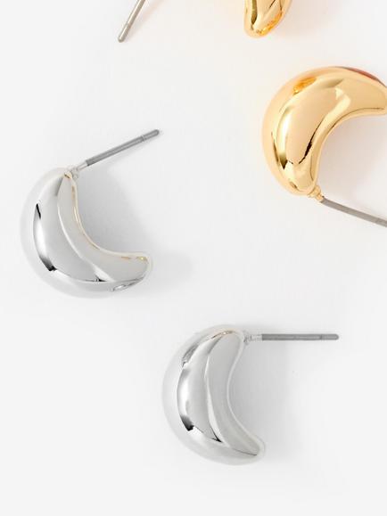 Mint Velvet Mini Curve Earrings, Silver - view 2, Silver