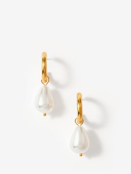 Mint Velvet Pearl Drop Hoop Earrings, Gold/White, Gold/White