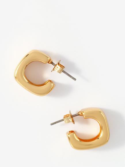 Mint Velvet Square Hoop Earrings, Gold - view 2, Gold