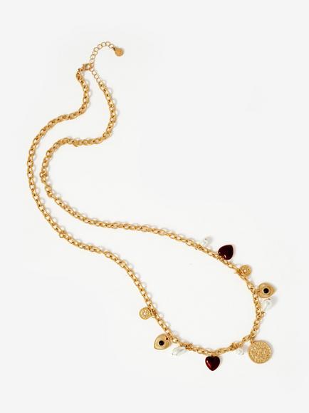 Mint Velvet Multi Charm Necklace, Gold/Multi - view 2, Gold/Multi