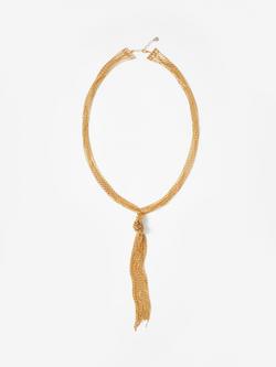 Mint Velvet Fringe Knotted Lariat Longline Necklace, Gold, Gold