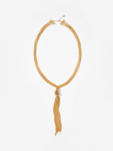 Mint Velvet Fringe Knotted Lariat Longline Necklace, Gold, Gold