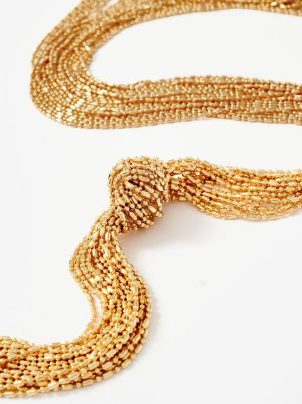 Mint Velvet Fringe Knotted Lariat Longline Necklace, Gold - view 2, Gold