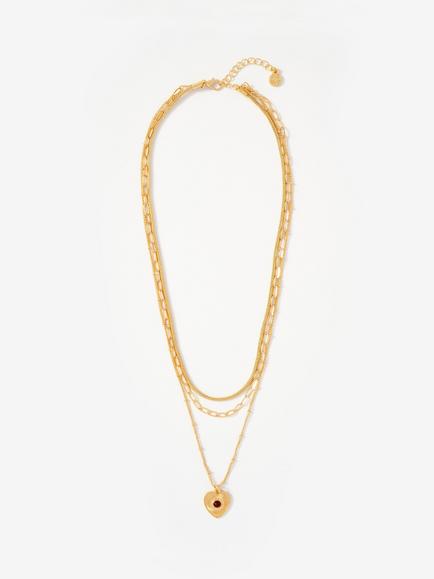 Mint Velvet Triple Layered Heart Necklace, Gold