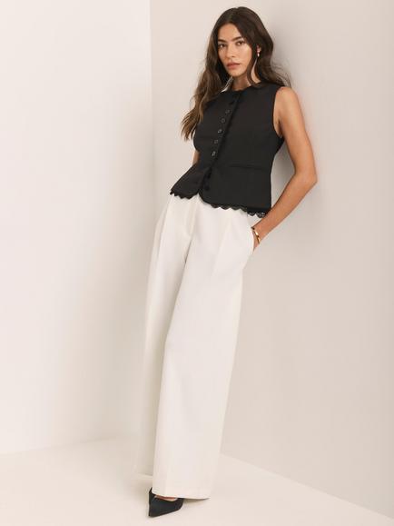 Mint Velvet Pleated Wide Leg Trousers, White, White