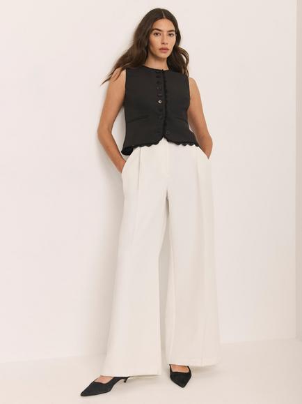 Mint Velvet Pleated Wide Leg Trousers, White - view 2, White