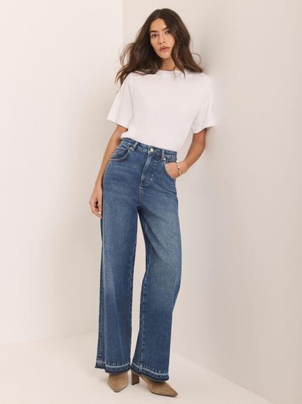 Mint Velvet Hem Detail Wide Leg Jeans, Blue, Blue