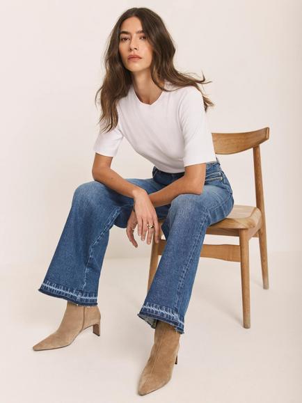 Mint Velvet Hem Detail Wide Leg Jeans, Blue - view 2, Blue