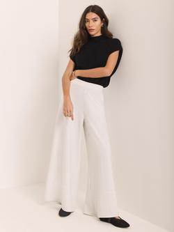 Mint Velvet Pinstripe Wide Leg Trousers, Cream, Cream