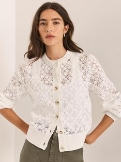 Mint Velvet Puff Shoulder Lace Jacket, Cream - view 2, Cream