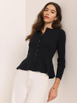 Mint Velvet Ribbed Peplum Hem Cardigan, Navy, Navy