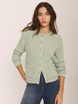Mint Velvet Bobble Detail Cardigan, Light Green, Light Green