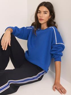 Mint Velvet Crew Neck Whipstitch Detail Sweatshirt, Blue/White, Blue/White
