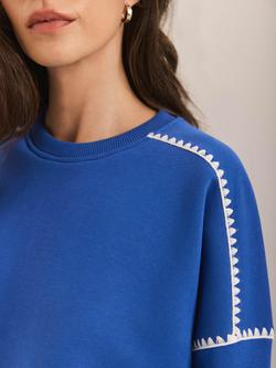 Mint Velvet Crew Neck Whipstitch Detail Sweatshirt, Blue/White - view 2, Blue/White