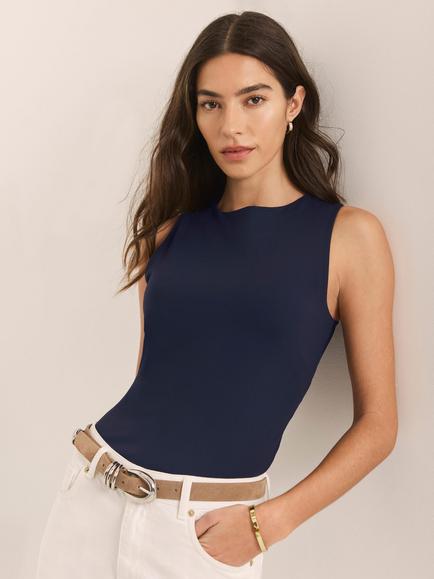Mint Velvet High Neck Layering Vest Top, Navy, Navy