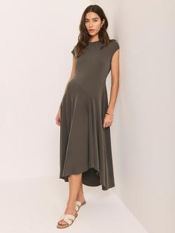 Mint Velvet Asymmetric Drape Jersey Dress, Khaki, Khaki