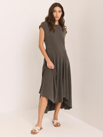 Mint Velvet Asymmetric Drape Jersey Dress, Khaki - view 2, Khaki
