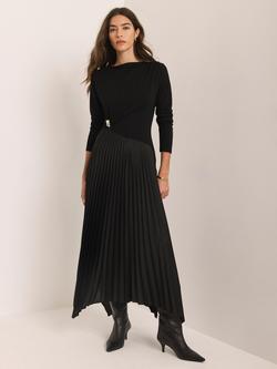 Mint Velvet Pleated Asymmetric Midi Dress, Black - view 2, Black