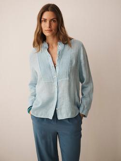 NRBY X BOYD Zoe Pintuck Pure Linen Shirt, Aquamarine, Aquamarine