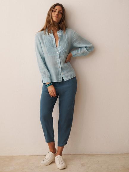 NRBY X BOYD Zoe Pintuck Pure Linen Shirt, Aquamarine - view 2, Aquamarine