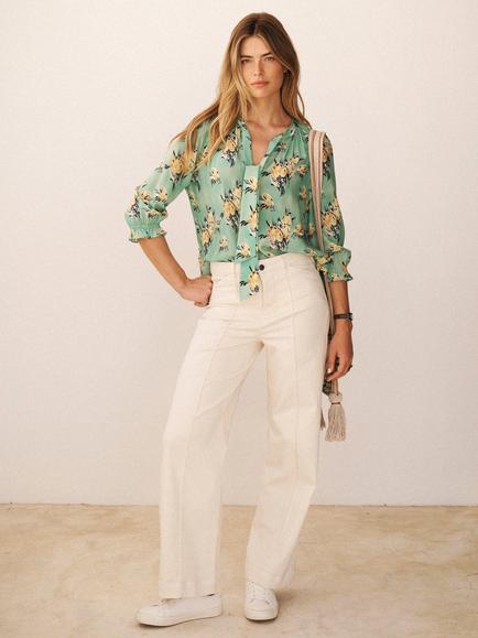 NRBY X BOYD Mia Floral Pure Silk Top, Green/Multi, Green/Multi