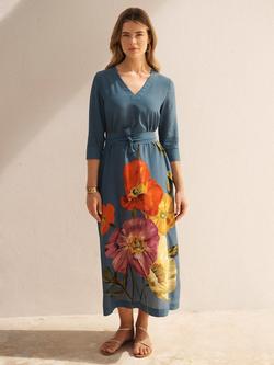 NRBY X BOYD Monique Floral Pure Silk Dress, Blue Stone, Blue Stone