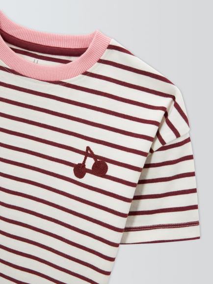 John Lewis Kids' Striped Cherry T-Shirt, Red/Pink/White - view 2, Red, Pink, White