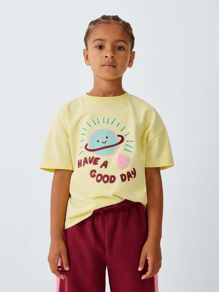 John Lewis Kids' Have A Good Day T-Shirt, Yellow, Yellow