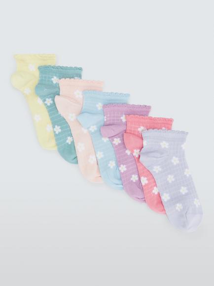 John Lewis Kids' Floral Cotton Rich Trainer Socks, Pack of 7, Multi, Multi